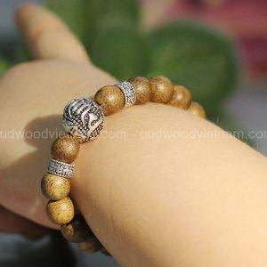 Natural Agarwood Mala Bead Bracelet For Baby - Anti Ghost - Mix Charm Silver 925 - OM MANI PADME HUM - oudwoodvietnam.com